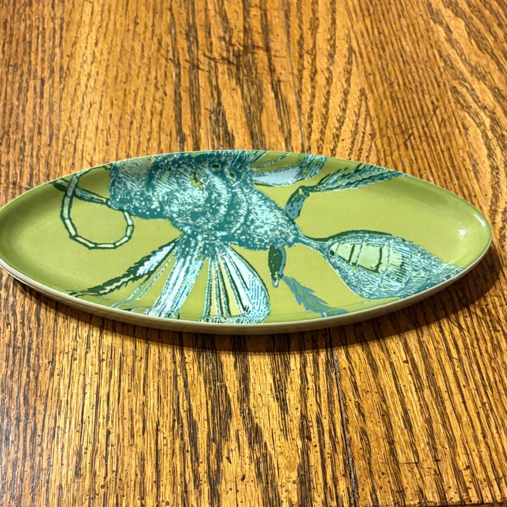 Olive and Teal Artistic Oval Dish